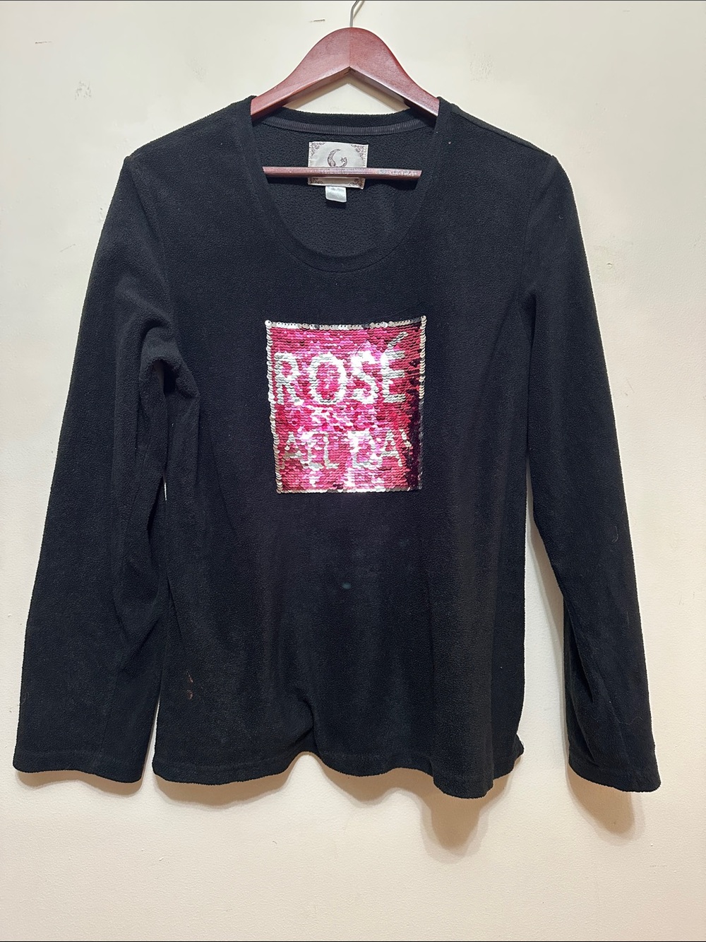 Pj Couture Black Long-Sleeve Tee with Pink Sequin 'ROSE' Patch